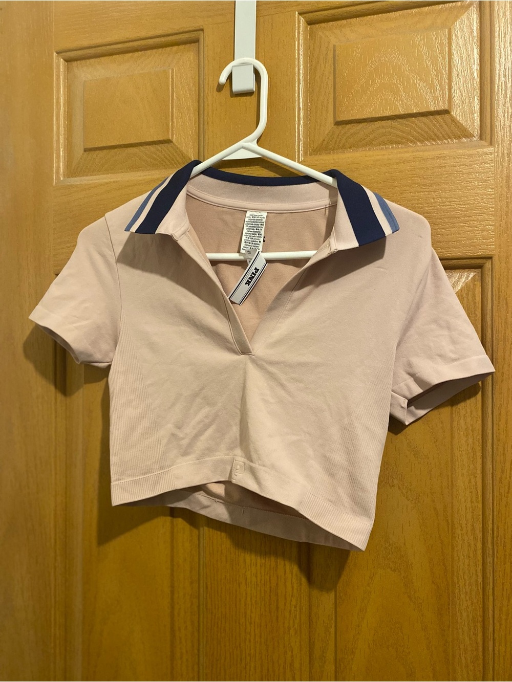 PINK Victoria's Secret Blush Cropped Polo with Navy Trim